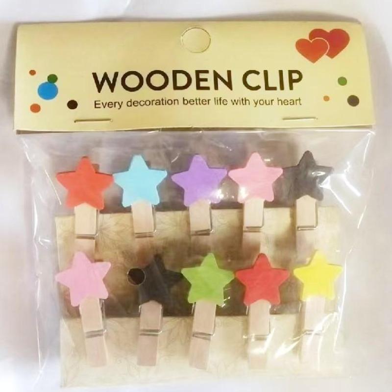 Five-pointed Star Home Hanging Cardboard Photo Frame Photo Wall Floral Card Small Wooden Clip