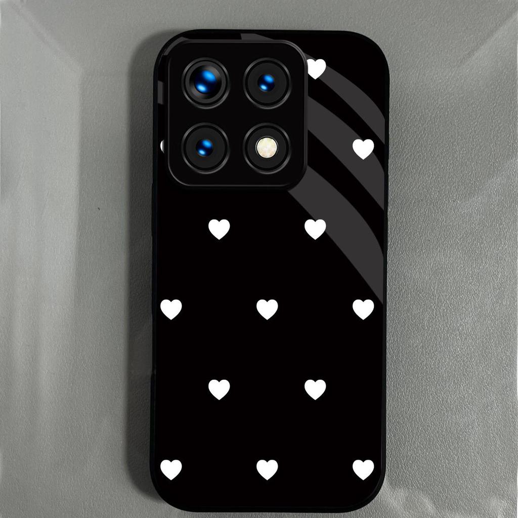 Cute Polka White Hearts Phone Cover for Xiaomi 15T 14T Pro Hard Gloss Acrylic Back Soft TPU Frame Anti-scratch Protective Case