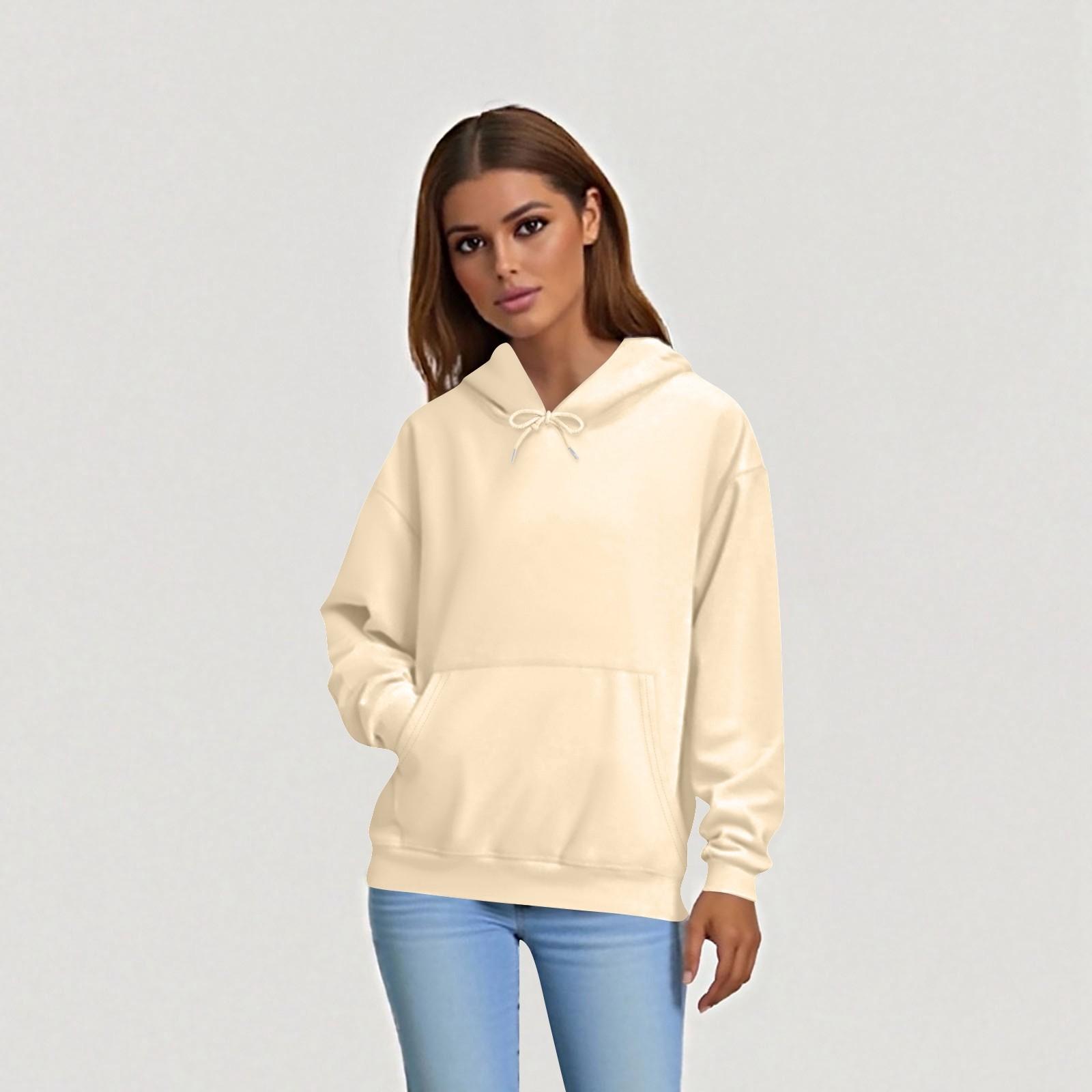 

Women s Fashion Daily Casual Hoodie Long Sleeve Solid Color Top L бежевий