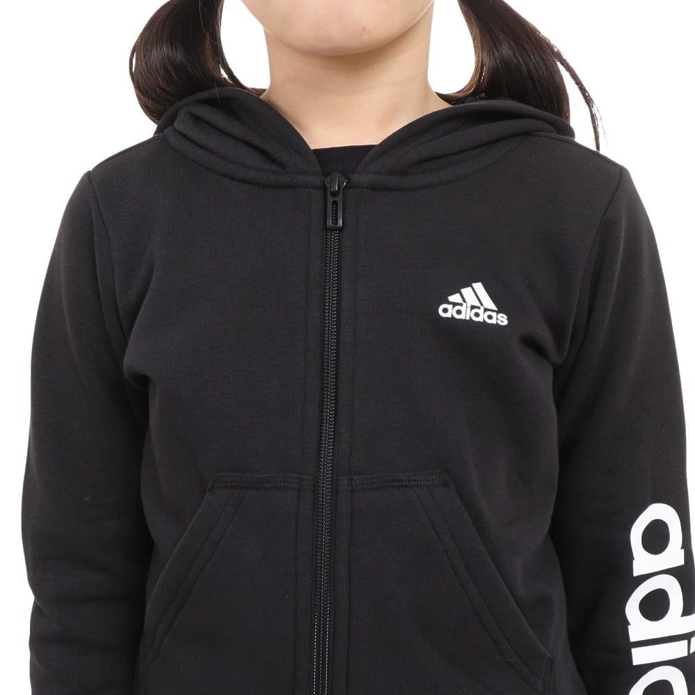 Adidas Essentials Linear Logo Hoodie ECK51 J130 Kids' Full-Zip Black/White (IC3584)