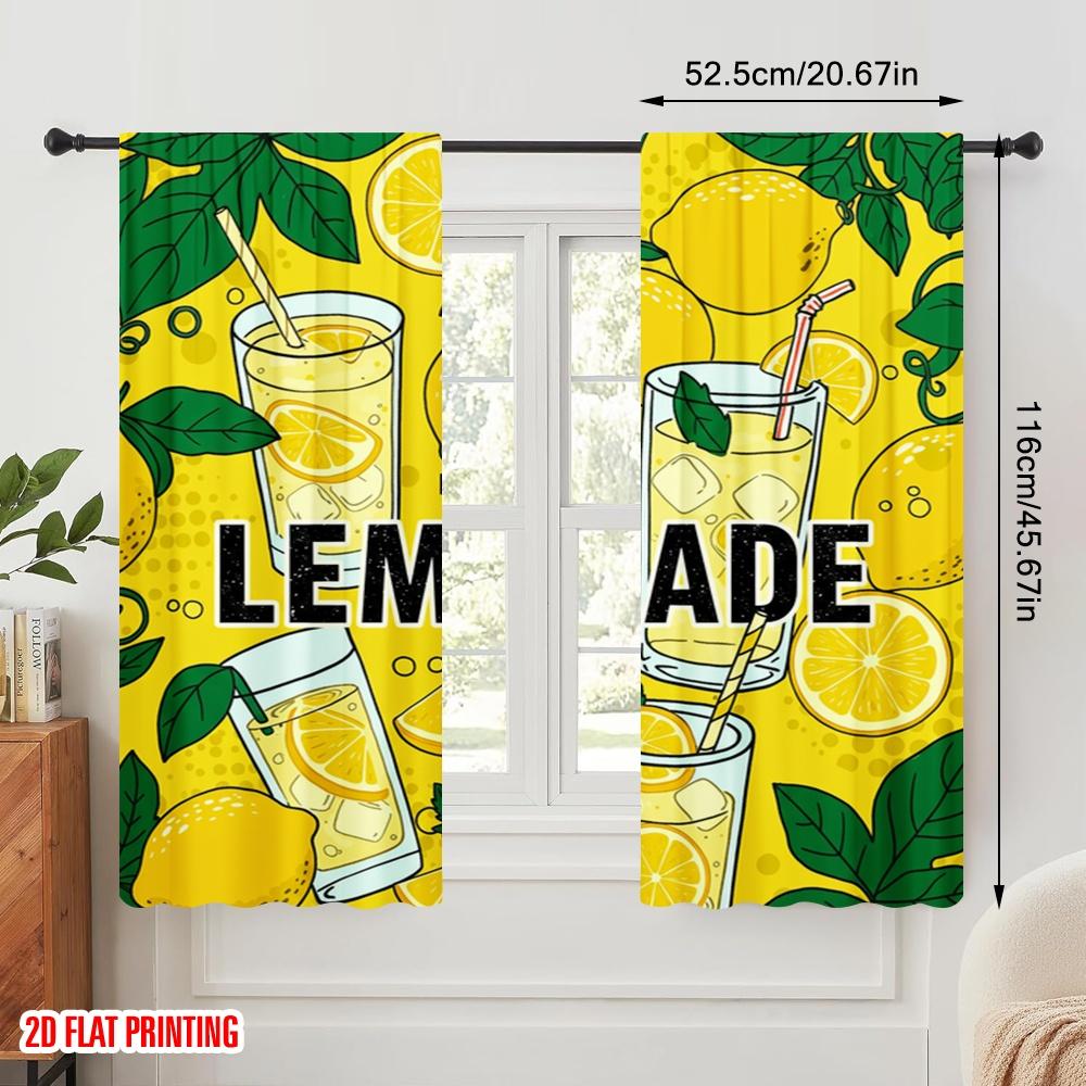 2pcs 2D Flat Printing Curtain Lemonade Summer Party Drinks 100% Polyester Fabric Without Electricity Birthday Party for Holiday