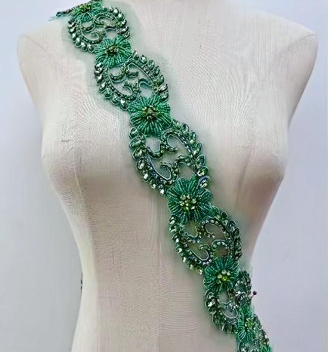 RM-800 Handmade Rhinestone Beaded Lace Trim Applique Sequin Beaded Trim for Bridal Beaded Trimming