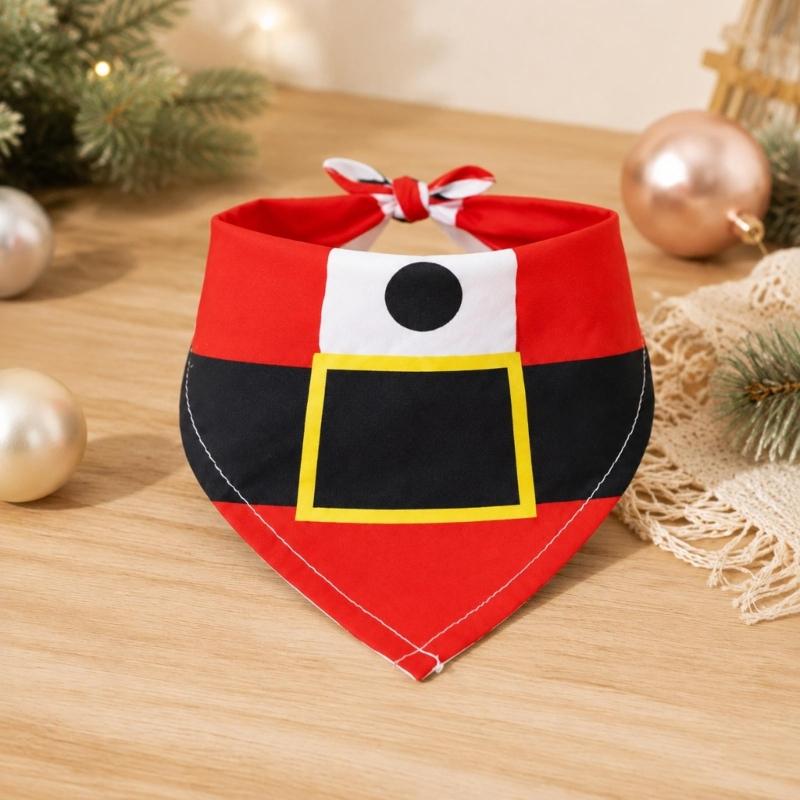 Holiday Pet Neckwear, Soft Christmas Neckerchief Cartoon Printed Dog Scarf Collar for Picture Days, Party Wear and Seasonal Style