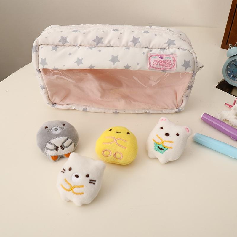 Cute Sweet Large Capacity Padded Transparent Pencil Case With 4 Doll Student Stationery Pen Bag Girly Cosmetic Storage Bag Gifts