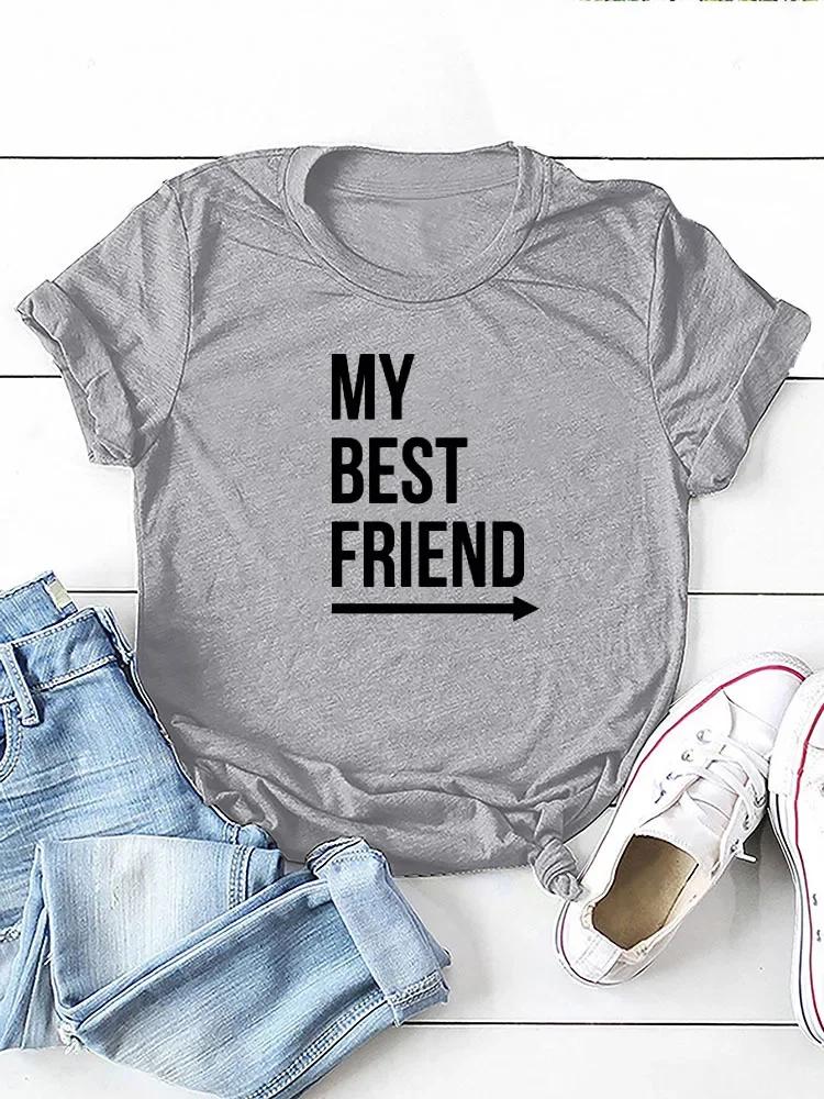 My Best Friend Arrow Print Women T Shirt Short Sleeve O Neck Loose Women Tshirt Ladies Tee Shirt Tops Camisetas Mujer