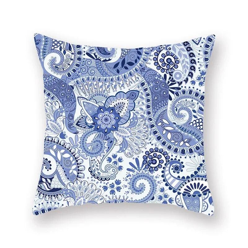 Blue Mandala Flower Geometric Print Pillowcase Living Room Sofa Bedroom Car Office Cushion Cover Home Decoration Ornament