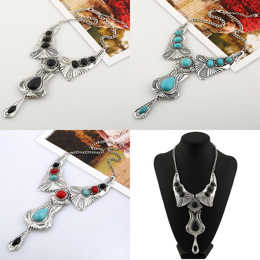 Pendant Turquoise Vintage Necklace With Alloy Chain And Multilayer Design