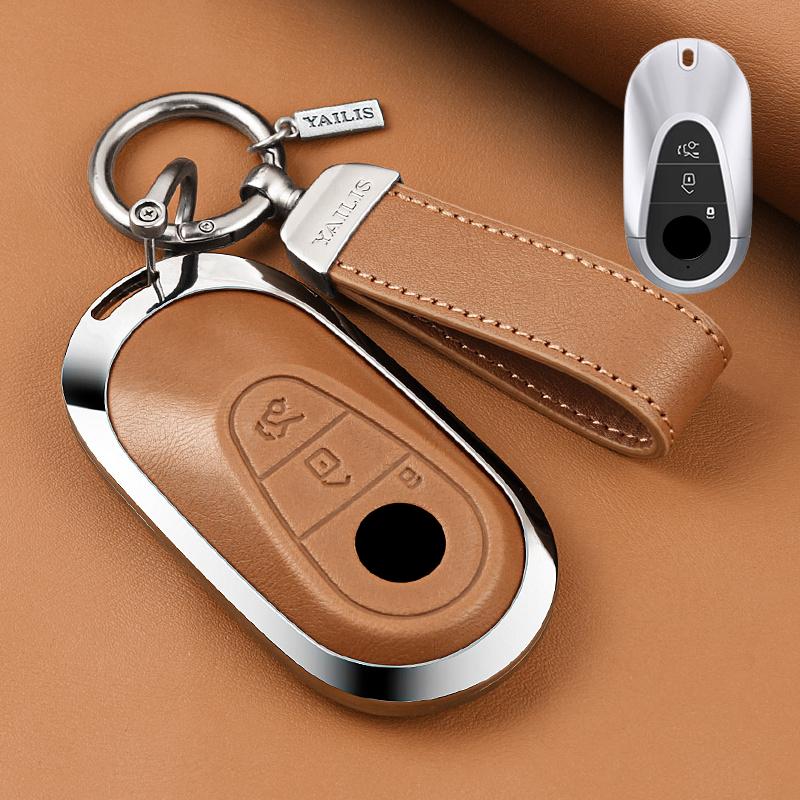 Metal Leather Car Remote Key Cover Case Holder shell Chain Fob For New C260L E300L S400L EQE GLC CLE C E S Class