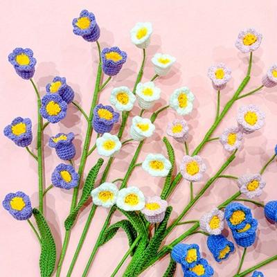 6 Pcs 40cm Crochet Flower Bouquet Artificial Lily of The Valley Handmade Knitted Flowers Crocheted Flower Arrangements for Home Wedding Table Decor