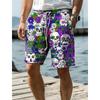 2024 Skull Flower Graphic Men's Resort 3D Printed Board Shorts Swim Trunks Elastic Waist Drawstring Hawaiian Style Holiday Beach