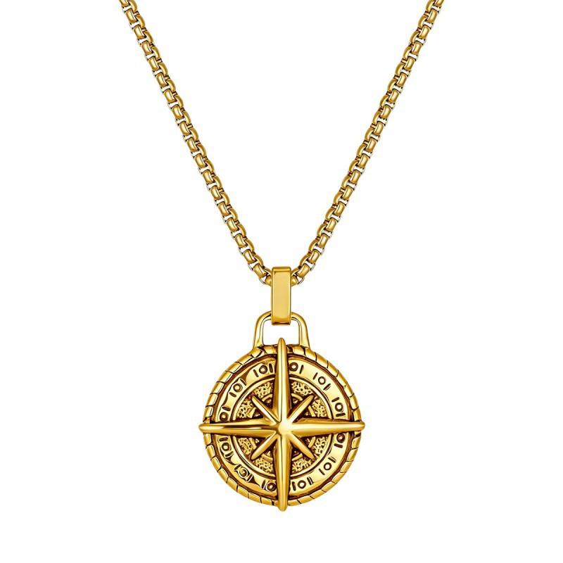 New Retro Compass Stainless Steel Chain Necklace Personalized Hip-hop Punk Style Long Fashion