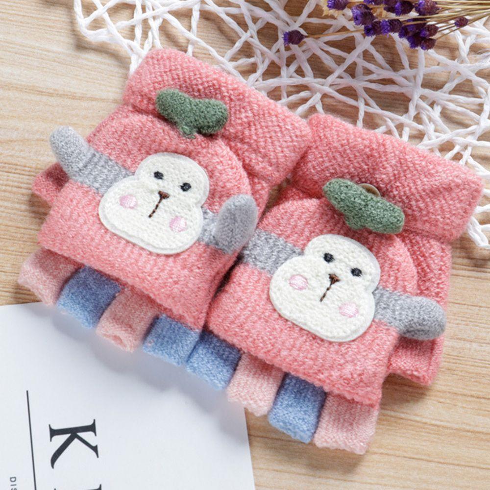 protection Kids Fingerless  Gloves Knitted Gloves Clamshell Half Finger Gloves Winter Warm Mittens