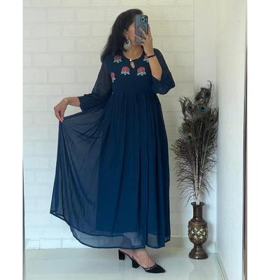 Kobiety Projektant Lis Georgetta Suknia Kurta Indyjska Bollywood Góra Tunika Długa Sukienka Kurti