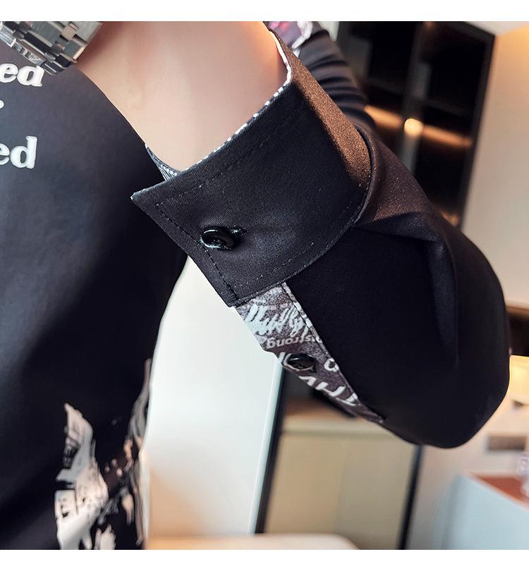 Four Seasons Men's Fashion Long Sleeve European & American Print Shirt 2703