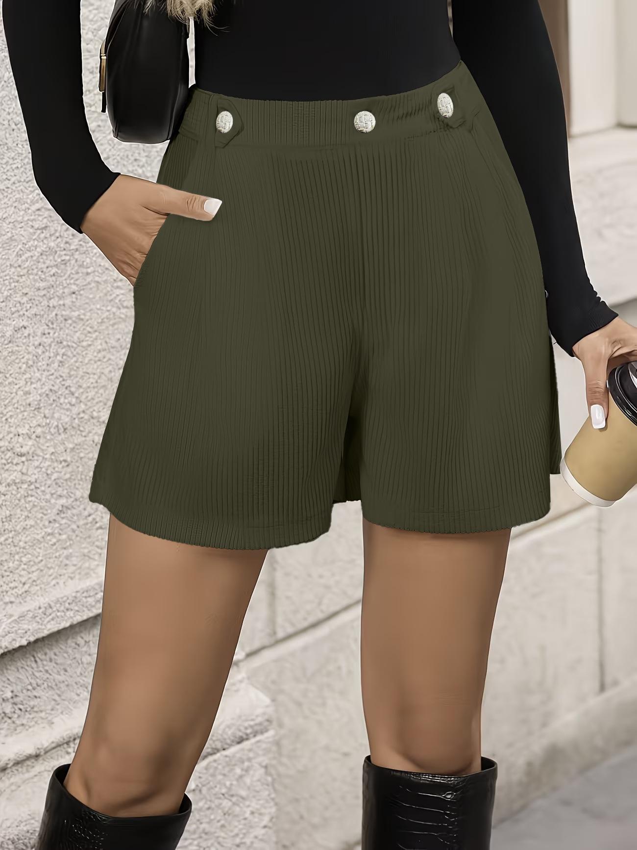 

2026 European & American Summer Corduroy Fashion Casual Solid Color Women s Shorts with Pockets Large армия зеленый