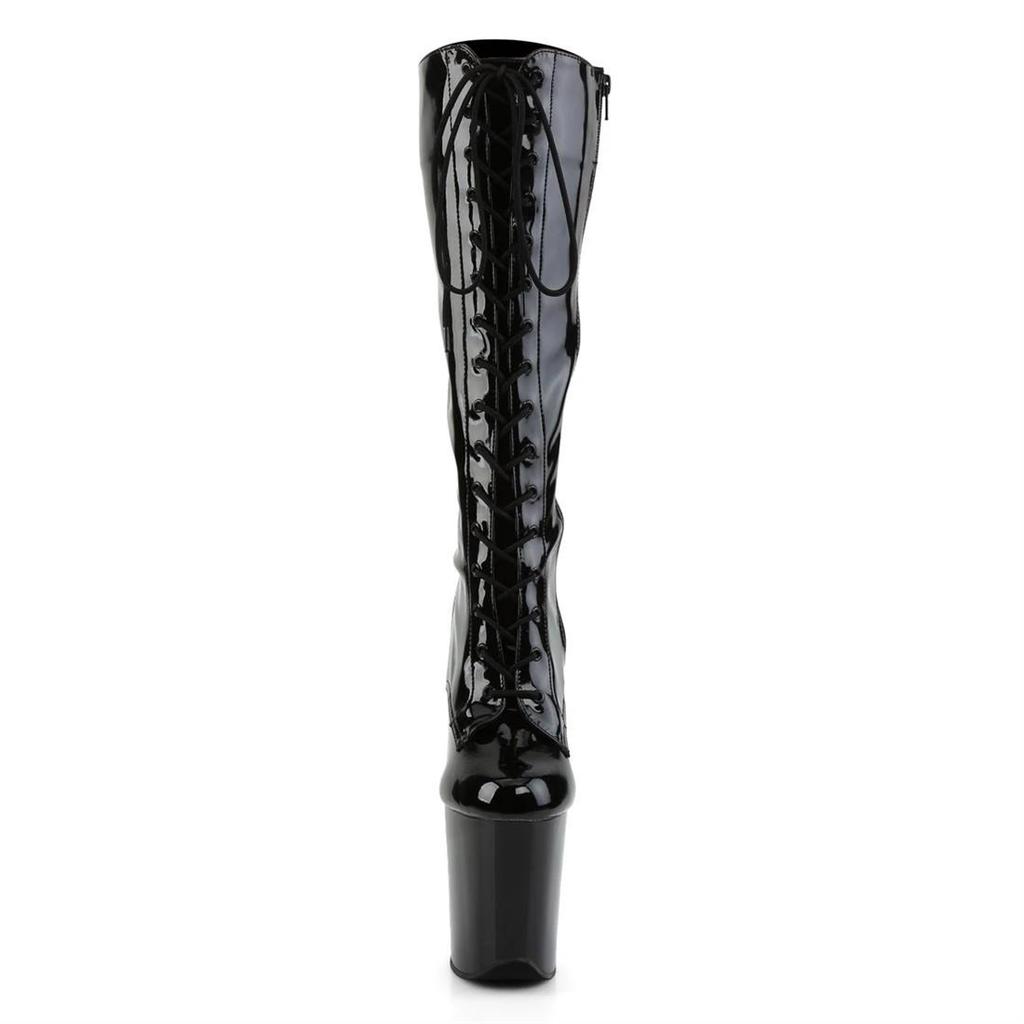 20Cm Front Lace-up Stiletto High-heeled Boots, Patent Leather High-heeled Boots, Pole Dancing Shoes