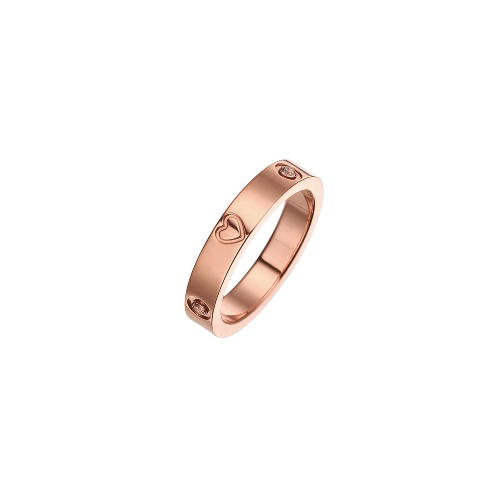18K Gold Plated Titanium Steel Zircon Heart Ring - Simple, Fashionable, High-End Couple's Ring.