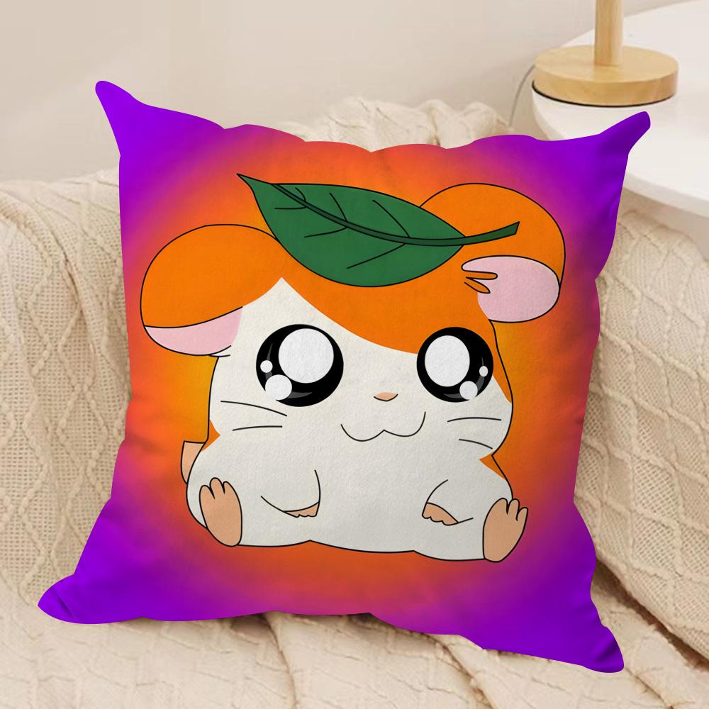 HHamtaro Cute Hamster Cushion Cover Silky Short Plush Invisible Zipper Dustproof Sofa Pillow Case for Home Decor