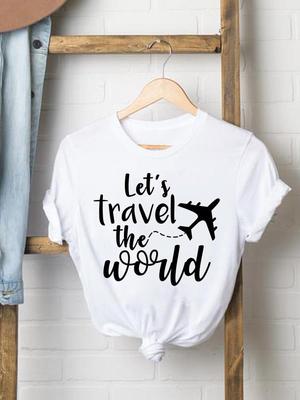 (Asian Size) Women Fashion Tee Top Holiday Letter Cute Clothing T Shirt Woman Print Female Short Sleeve Graphic T-shirts