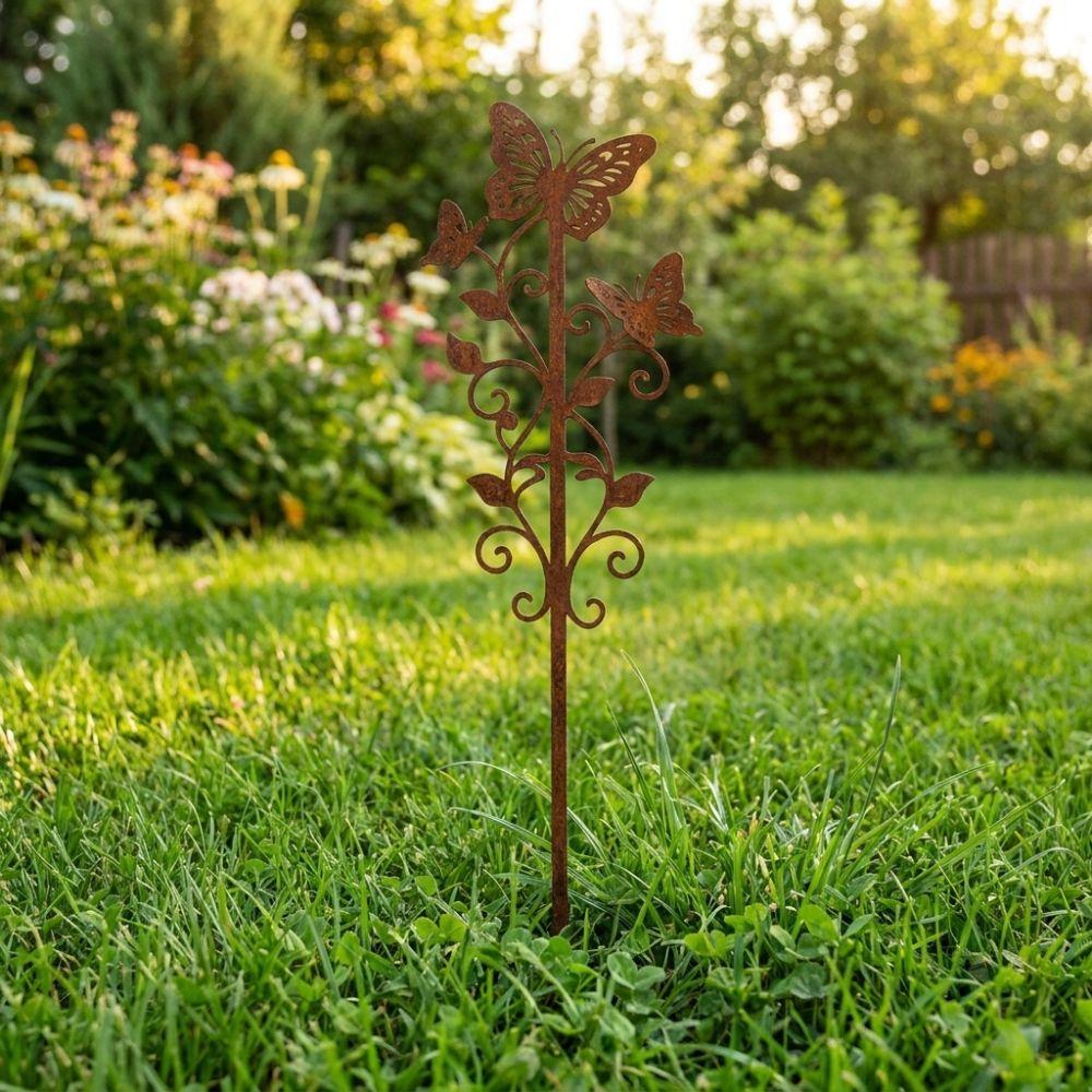 Wrought Iron Metal Butterfly Garden Stake Cutout Butterfly Vintage Style Rustic Yard Art Stake Weatherproof Rust-Resistant