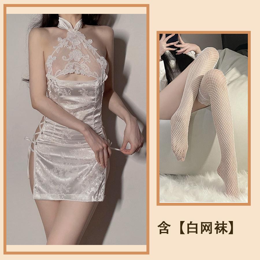 Sex Clothes, Sexy Cheongsam, Tempting Passion Wind Straps, Stimulating Hollowed-out Breasts, One-piece Uniform with Women