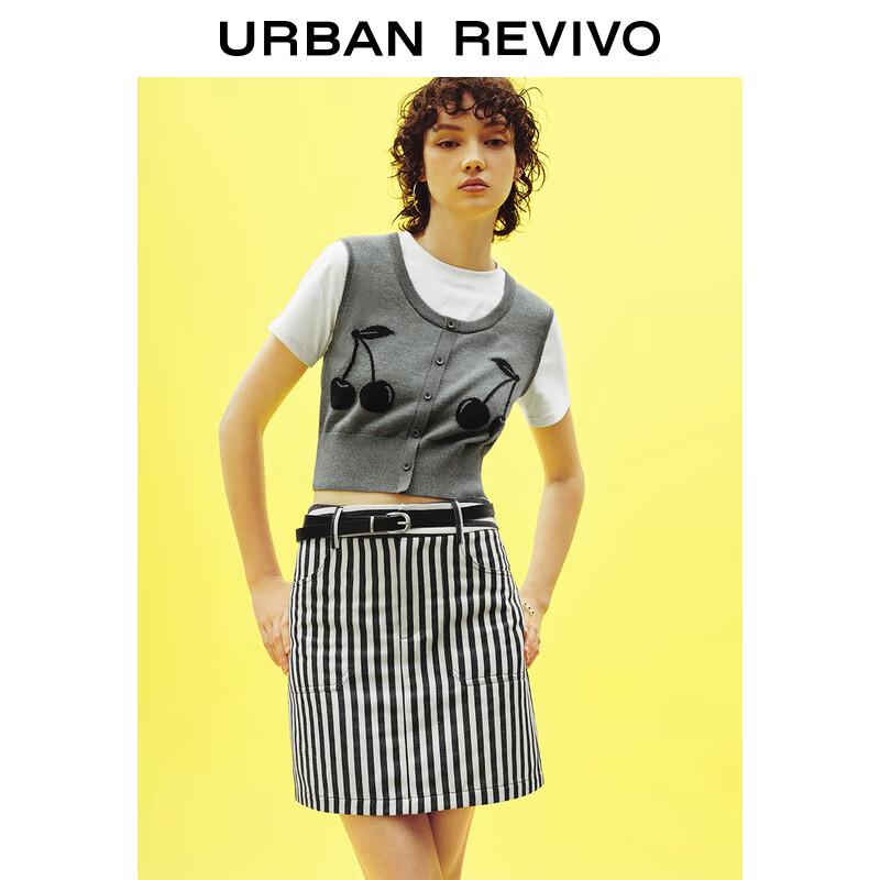 UR 2025 Women's Color-block Faux Two-piece Short Sleeve Knit Top