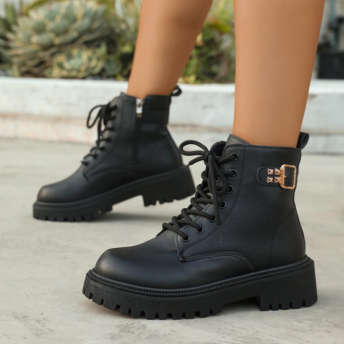 

Martin boots single boots 2025 new autumn women s boots versatile thick-soled single boots popular British style short boots women 42 чёрный