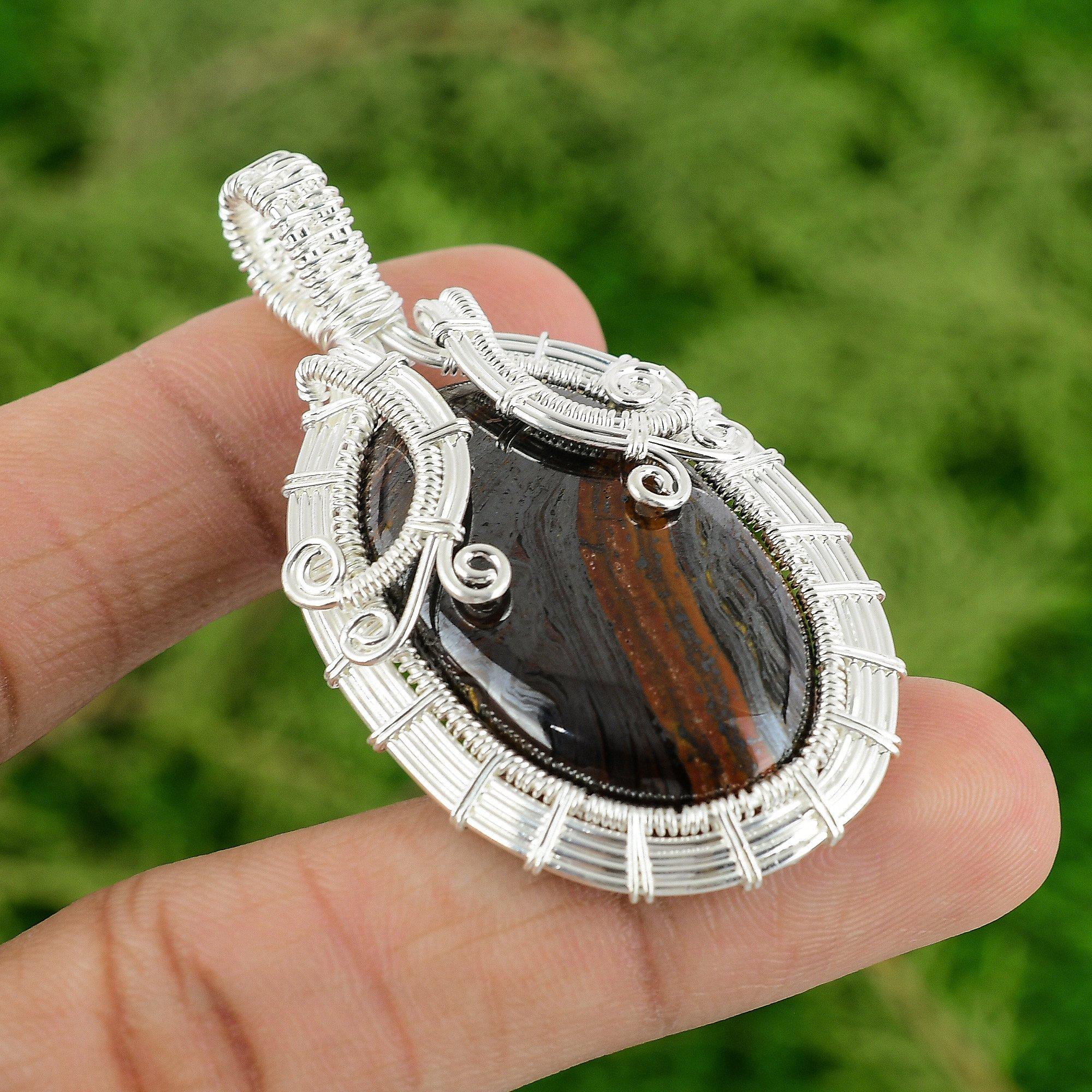 

Iron Tiger Eye Stone 925 Sterling Silver Trendy Wire Wrapped New Pendant Jewelry