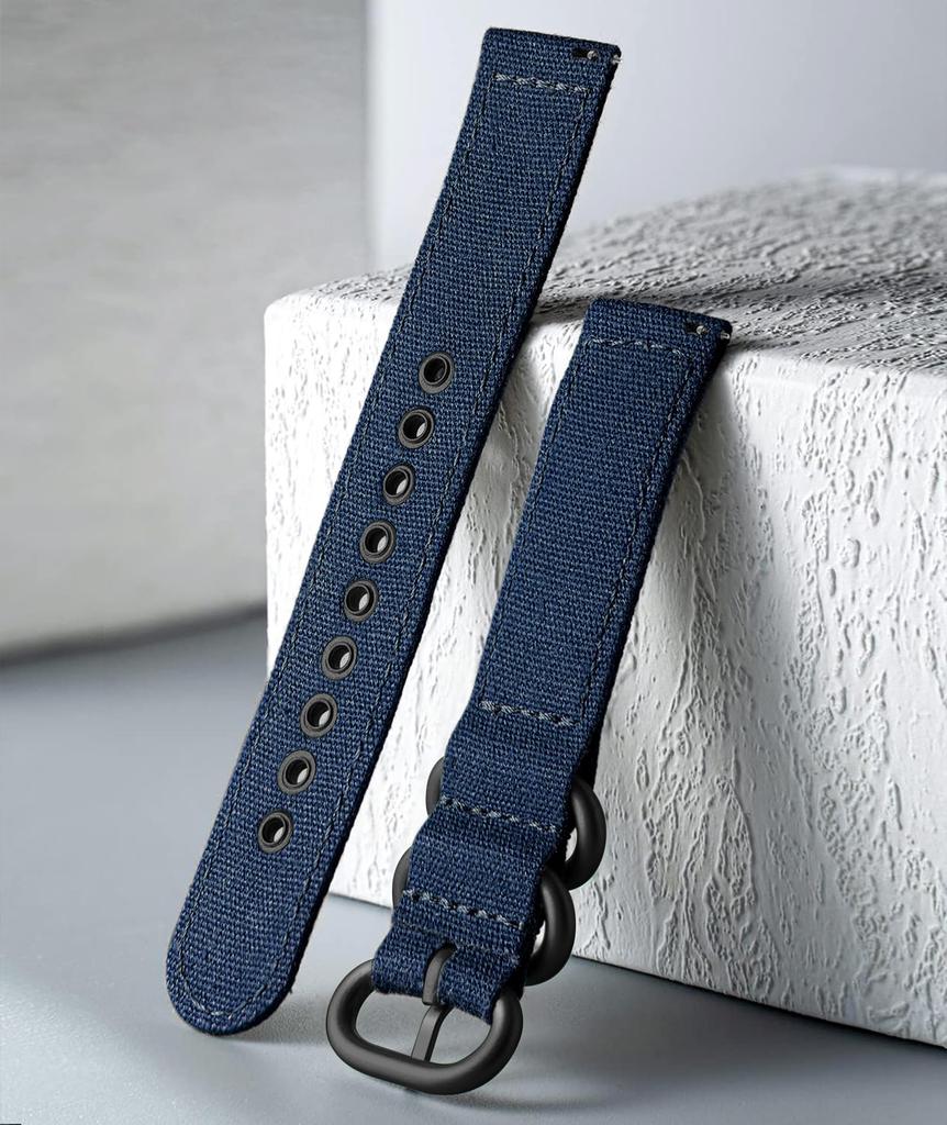 Watch Band Canvas Watch Strap Quick Release Fabric Watch Strap Double Fabric Replacement Strap Highly Breathable Adjustable Unisex 18mm Dark Buckle