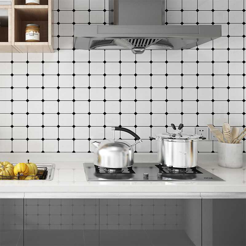 0.4x2M Kitchen Stove Countertop Waterproof Oil-proof Stickers Self-Adhesive Wallpaper Cabinet Door White Lattice Decorative Film