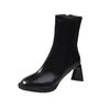 European and American Round Head Retro Thin Boots Women's Early Autumn New High-heeled Short Boots Temperament Versatile Short Tube Side Zipper 