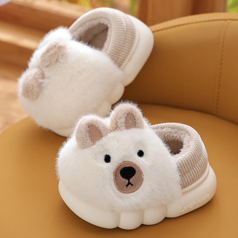 Winter Kinder Baumwollpantoffeln Cartoon Kleiner Bär Kinder Indoor Warme Plüschpantoffeln Rutschfest Mädchen Jungen Hausschuhe