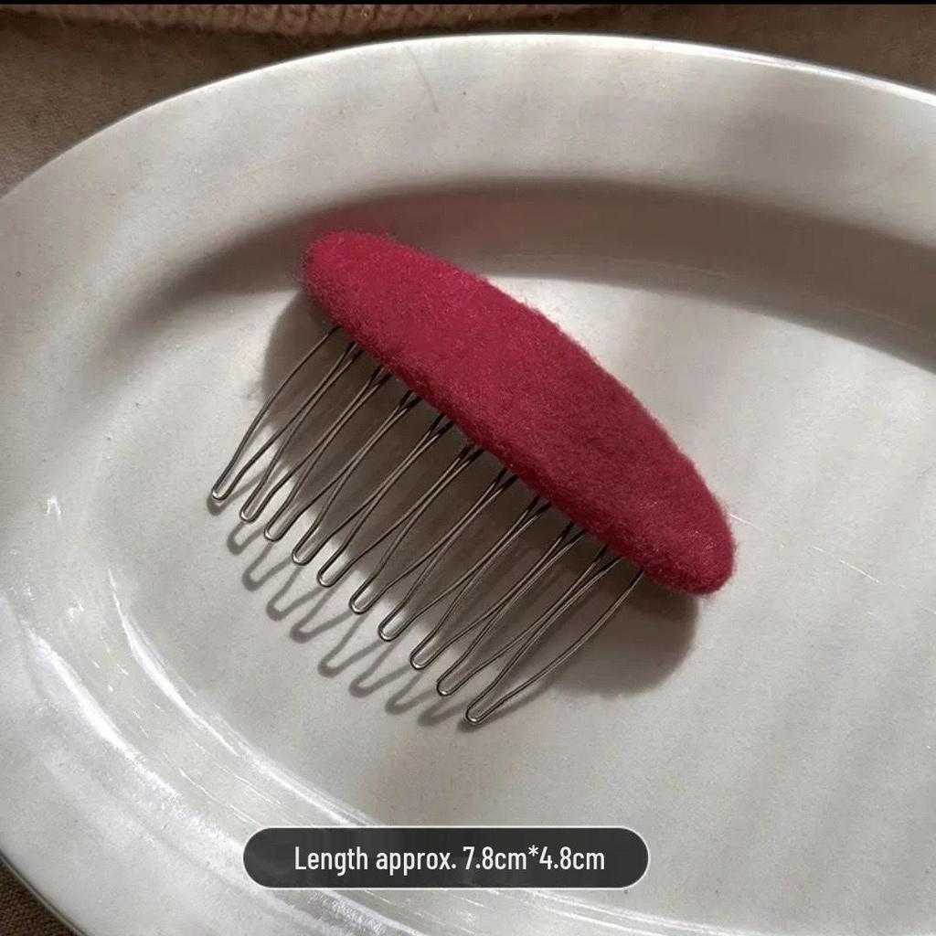 Korean Retro Woolen Hairpin Comb - Elegant Princess Style for Flyaways and Bangs