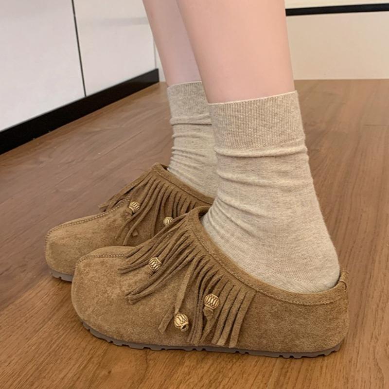 

Fashion 2025 New Fringe Bead Platform Women Slippers Fashion Casual Classical Slingback Shoes Elegant Suede Autumn Zapatillas De Mujer 40