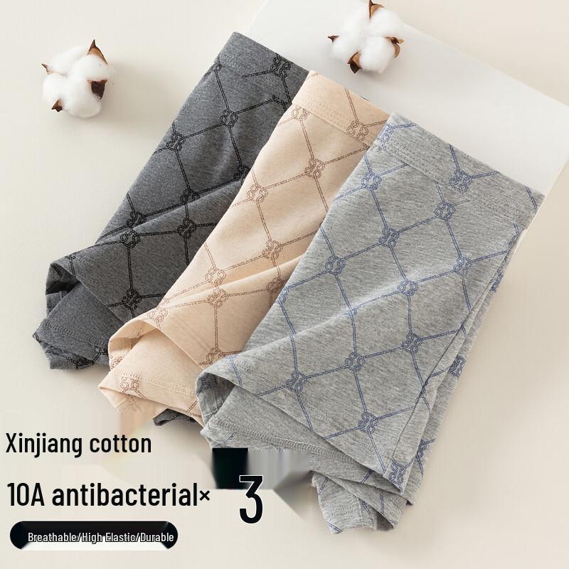 Ding Guagua Men's Cotton Antibacterial Boxer Briefs 3-Pack