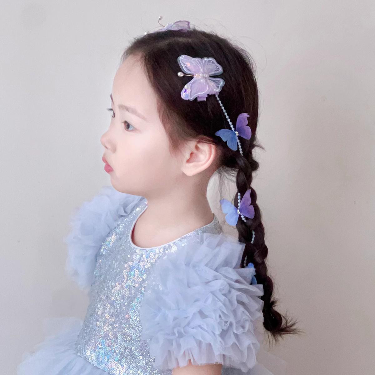 

Handmade Butterfly Pearl Chain Braided Hairpin for Little Girls