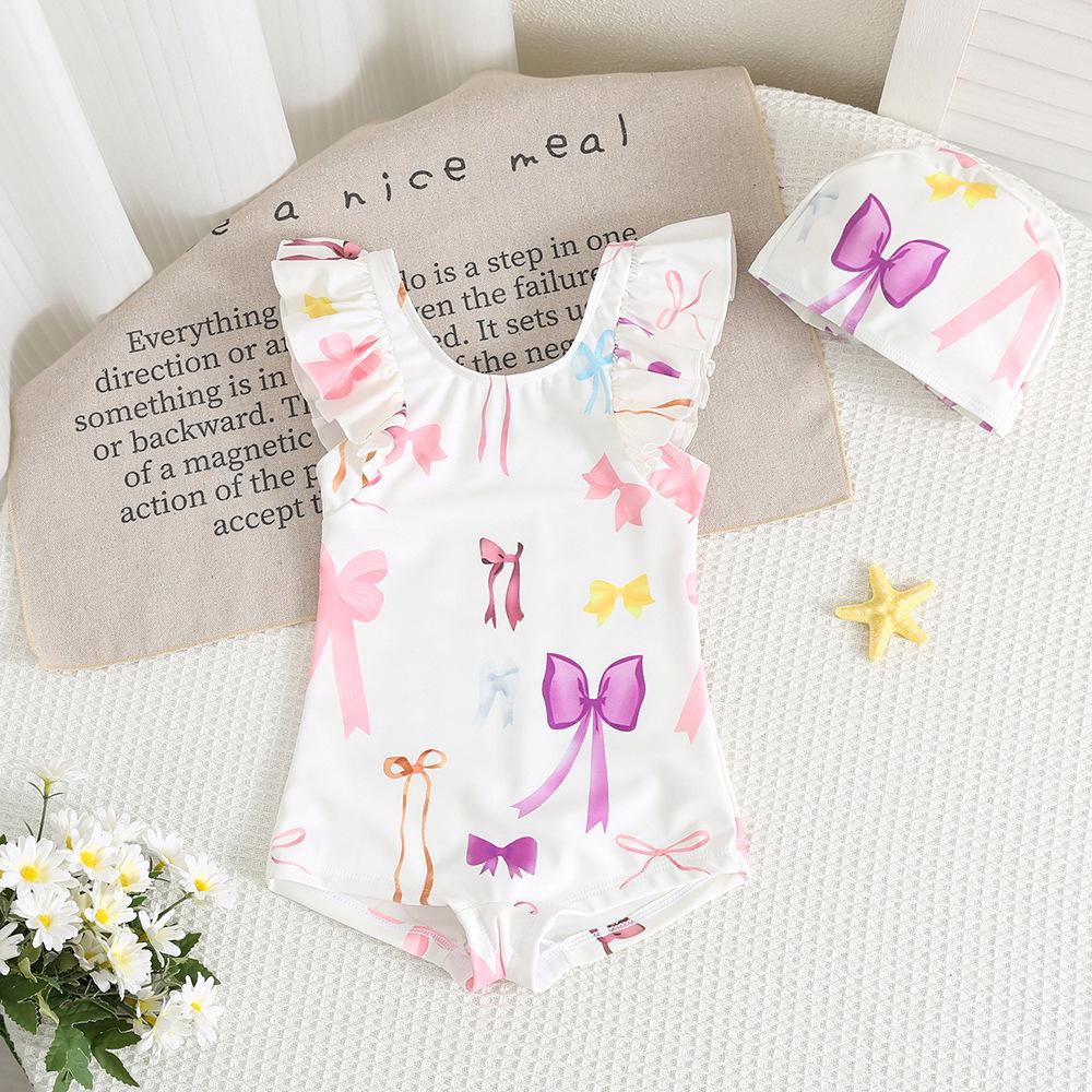 2026 Детский быстросохнущий цельный купальник с рукавами-воланами, Милый для 2-летних 90 белый