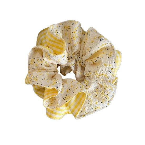 Hair Tie French Style Large Widened Size Hair Rope Plaid Floral Print Ponytail