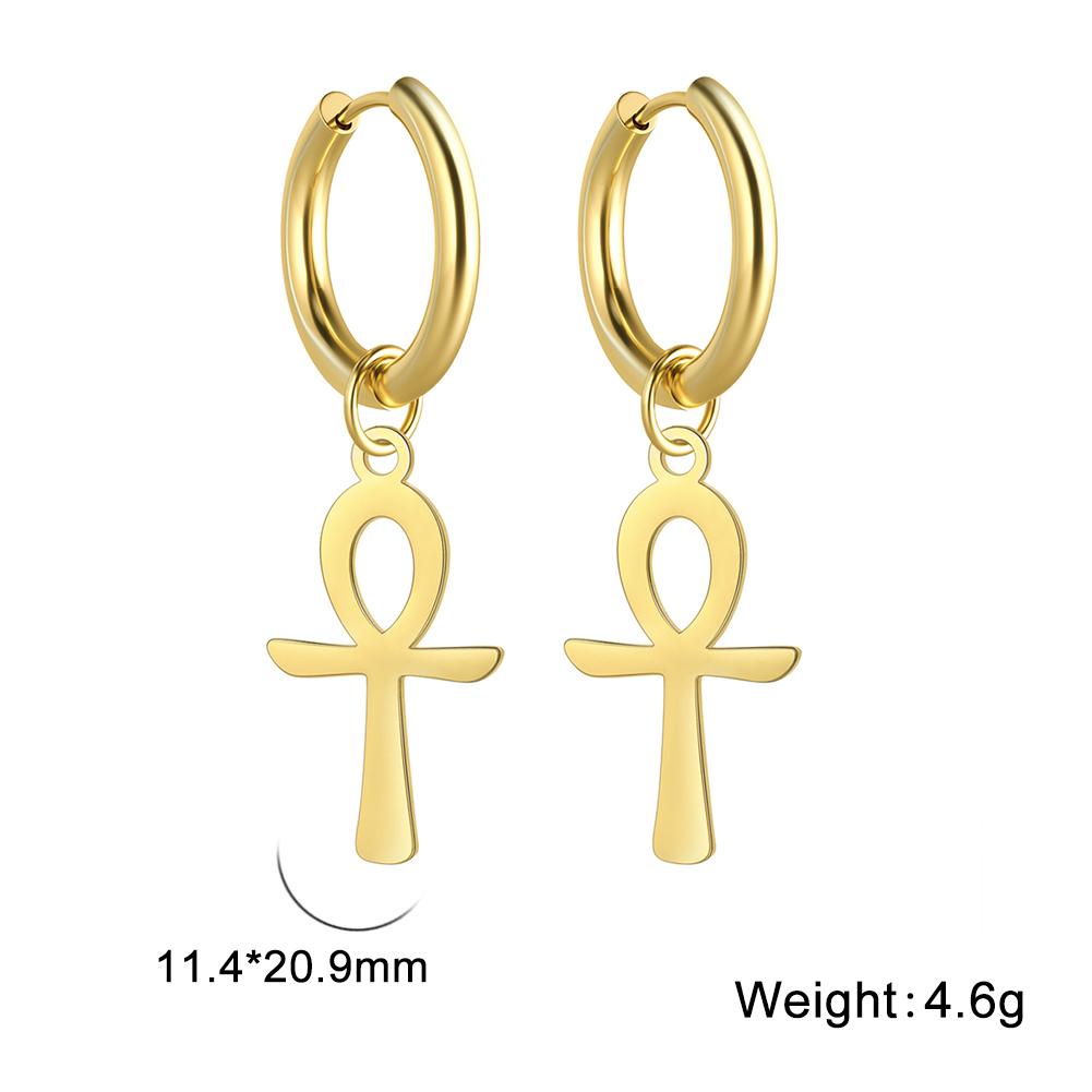 Lucktune Egypt Ankh Amulet Drop Earrings Stainless Steel Symbol of Life Crucifix Cross Dangle Earrings Women Birthday Jewelry