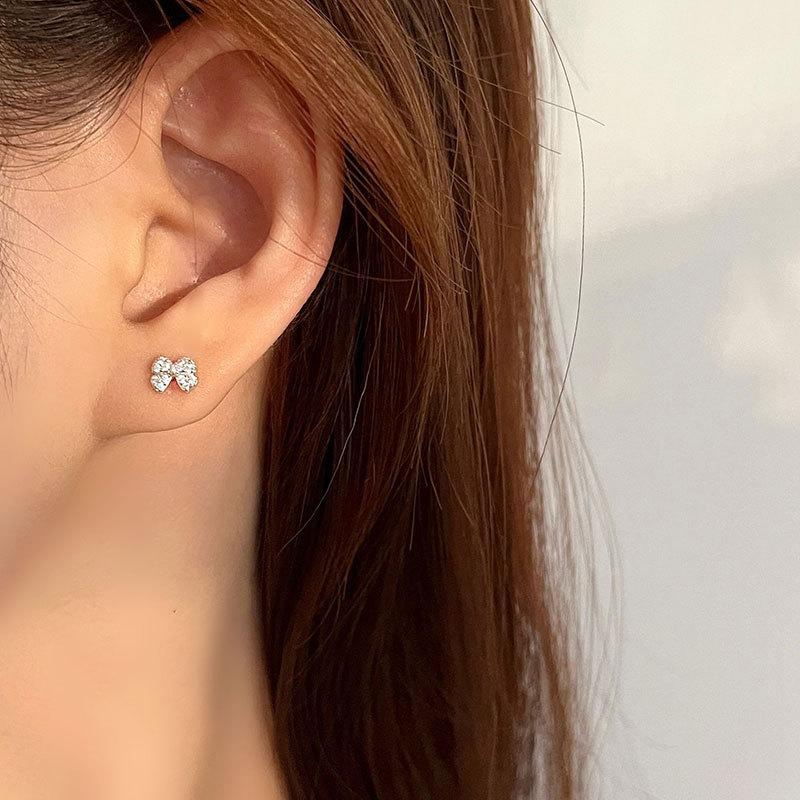 Full Diamond Bow Earrings Small Tie Earrings Temperament Student Earrings Sweet