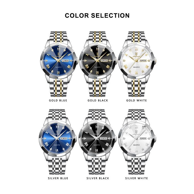 POEDAGAR Orologio da uomo di lusso originale impermeabile luminoso con data settimana acciaio inossidabile quarzo moda