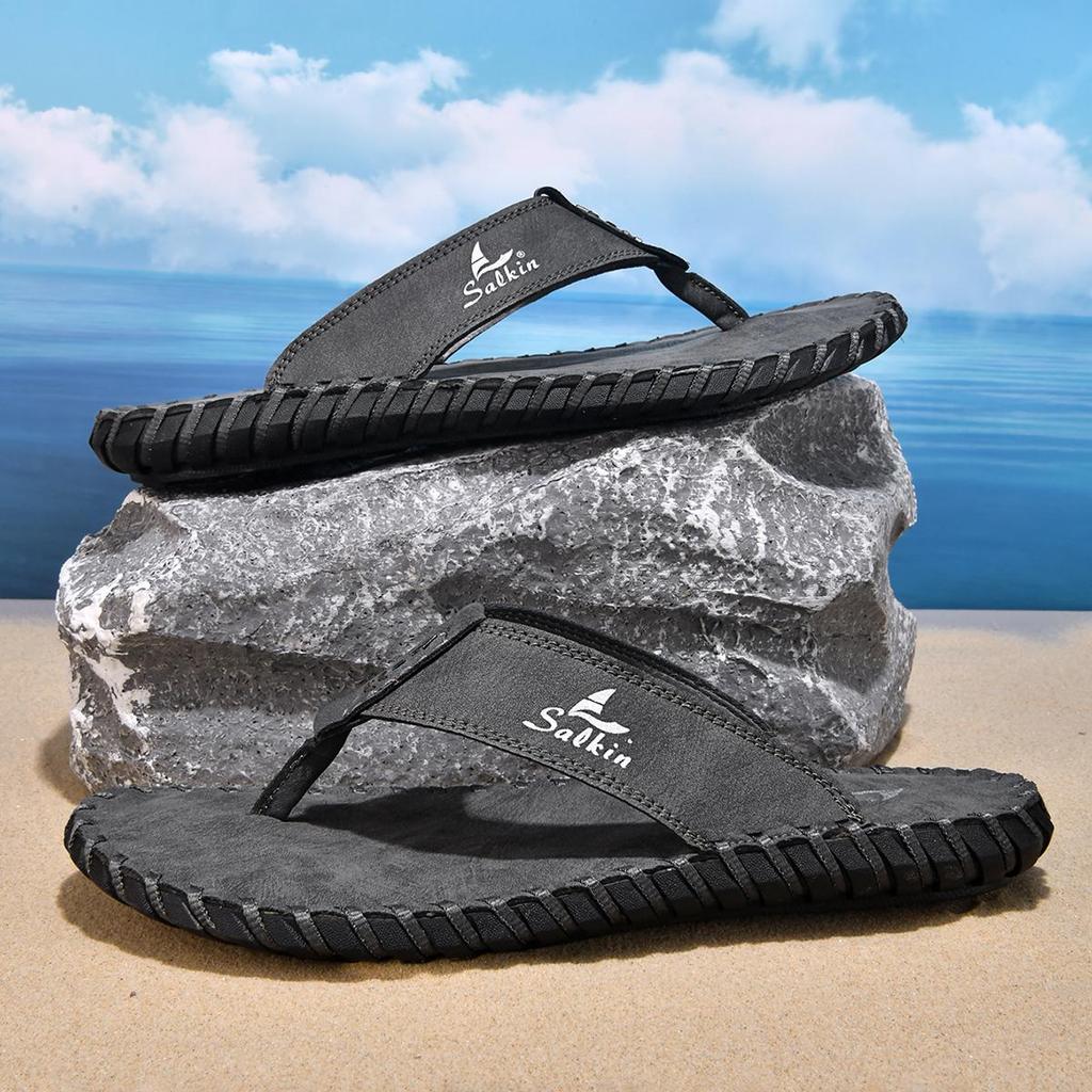 Plus size New Arrival Summer Men's Flip Flops Handmade Leather Slippers Lightweight Casual Beach Slippers For Indoor Outdoor Sandals