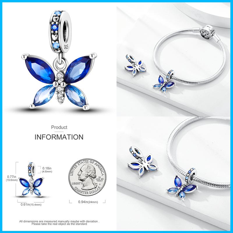 100% Copper Butterfly Flower Blue Zircon Charms Beads Fit Qikaola Original Bracelets Exquisite Diy Jewelry Gift