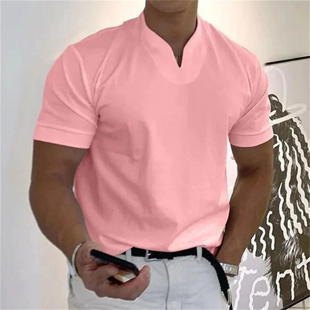 Men Short Sleeve V Neck T Shirt Casual Basic Solid Business Fitness Top Lightweight Breathable Slim Fit Tee for Daily Wear