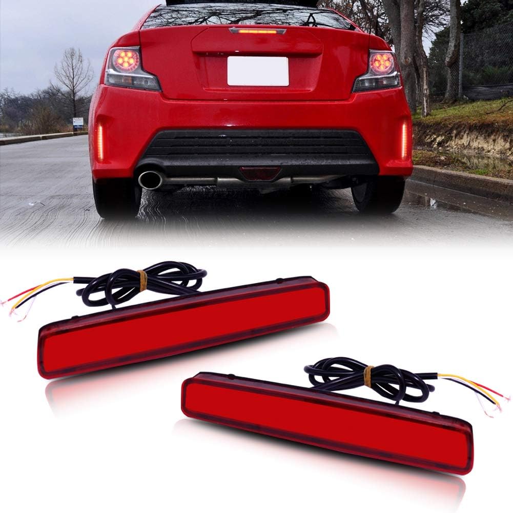 Adiil Led Rear Bumper Reflector Tail Fog Light Compatible with 2014 2015 2016 Scion tC,Smoked Lens Red Lens