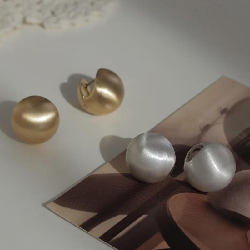 14K Gold Plated Round Brushed Spherical Hoop Earrings for Women Retro Silver Frosted Creative Statement Earring Jewelry