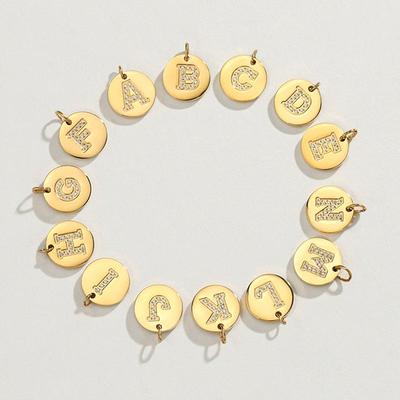 Gold-Plated 14K Stainless Steel Rhinestone Letter Pendants - European & American Style, Available In 26 English Letters