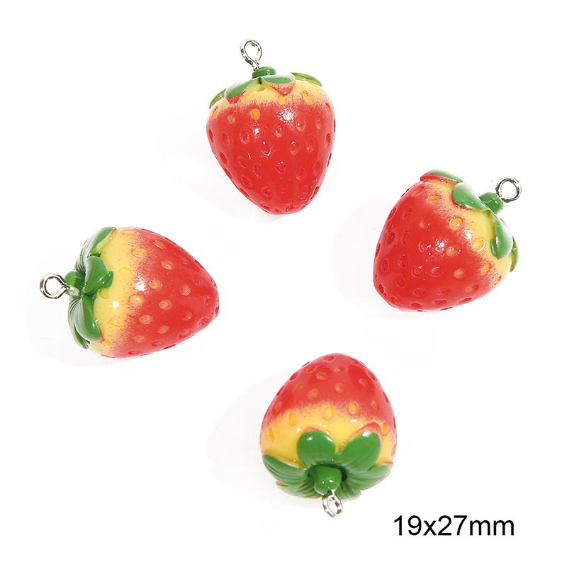 2pcs/lot 3D Red Strawberry Cabochon Resin Charms Pendants Beads for Jewelry Making Earrings Hair Rope Accessories