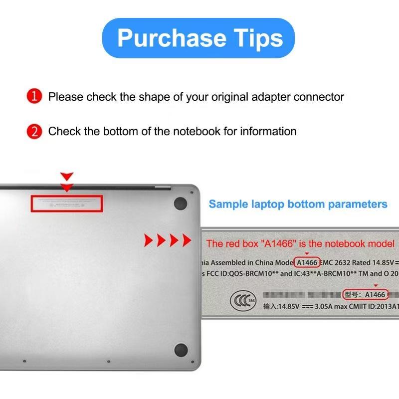 EU/US 85W 60W 45W Power Adapter Fast Charging with Magsafe 1/2 Cable for Macbook A1465 A1466 A1278 A1369 A1502  A1398 L/T Tip Charger for Mac Laptop