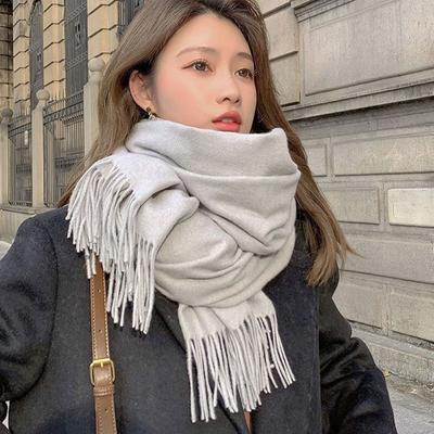 New Solid Color Imitation Cashmere Scarf Thickened Tassel Shawl Wraps Windproof Oversized Soft Scarf Winter
